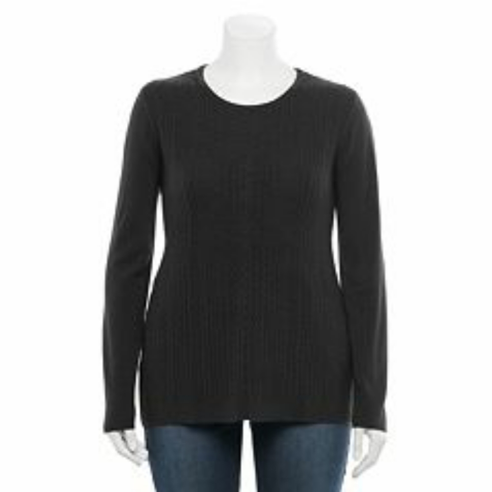 Napa Valley Black Cableknit Long Sleeve Sweater